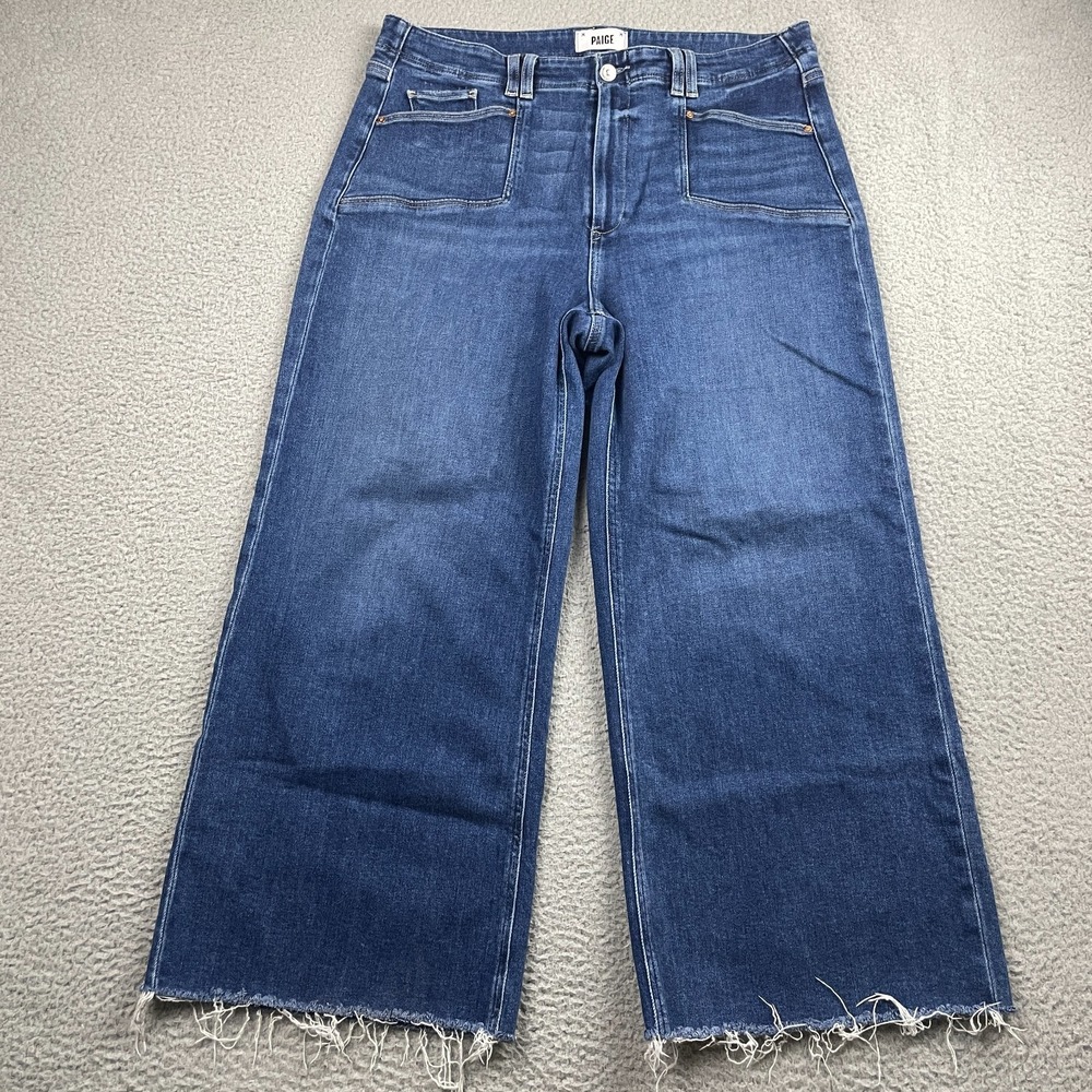 Paige Anthropologie Anessa High Rise Wide Leg Crop Jeans Womens 33 Raw Hem